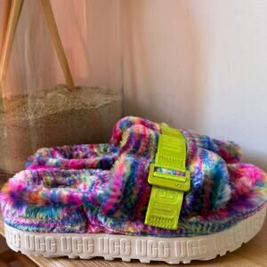 UGG Fluffita Platform Slide Sandals Rainbow Size 7
